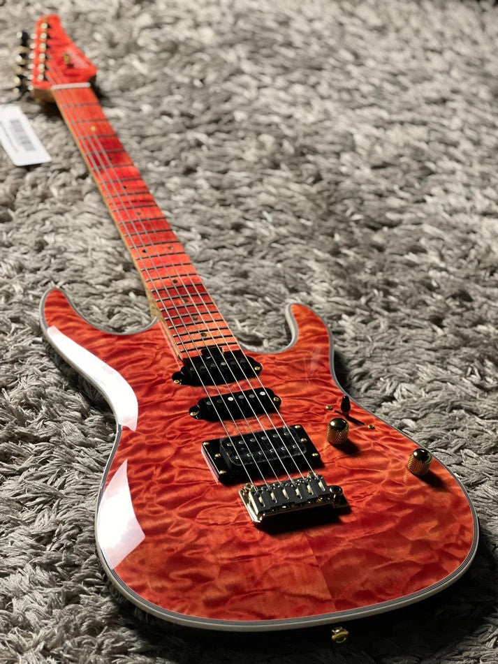 Soloking SM-22 HSS QM Shredmaster with Red Tinted Maple FB in Trans Salmon Pink