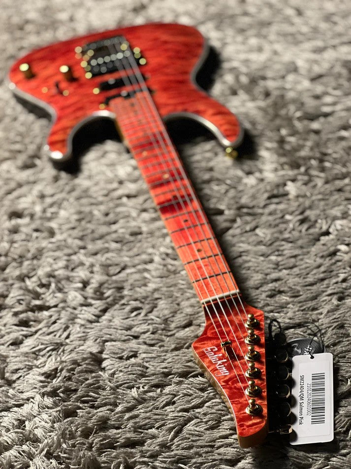 Soloking SM-22 HSS QM Shredmaster with Red Tinted Maple FB in Trans Salmon Pink