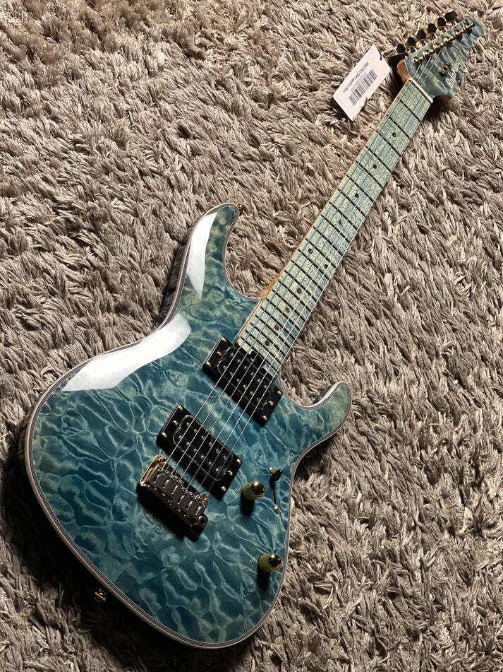 Soloking SM-22 HH QM Shredmaster with Blue Tinted Maple FB in Trans Maldives Blue