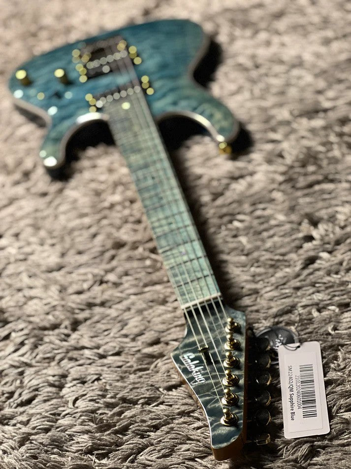 Soloking SM-22 HH QM Shredmaster with Blue Tinted Maple FB in Trans Maldives Blue