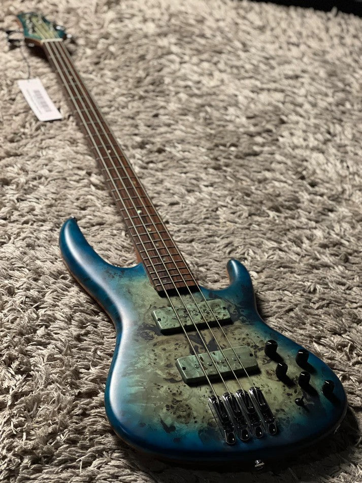 Soloking SWB450 Artisan Bass with Poplar Burl Top in Cerulean Blue Burst
