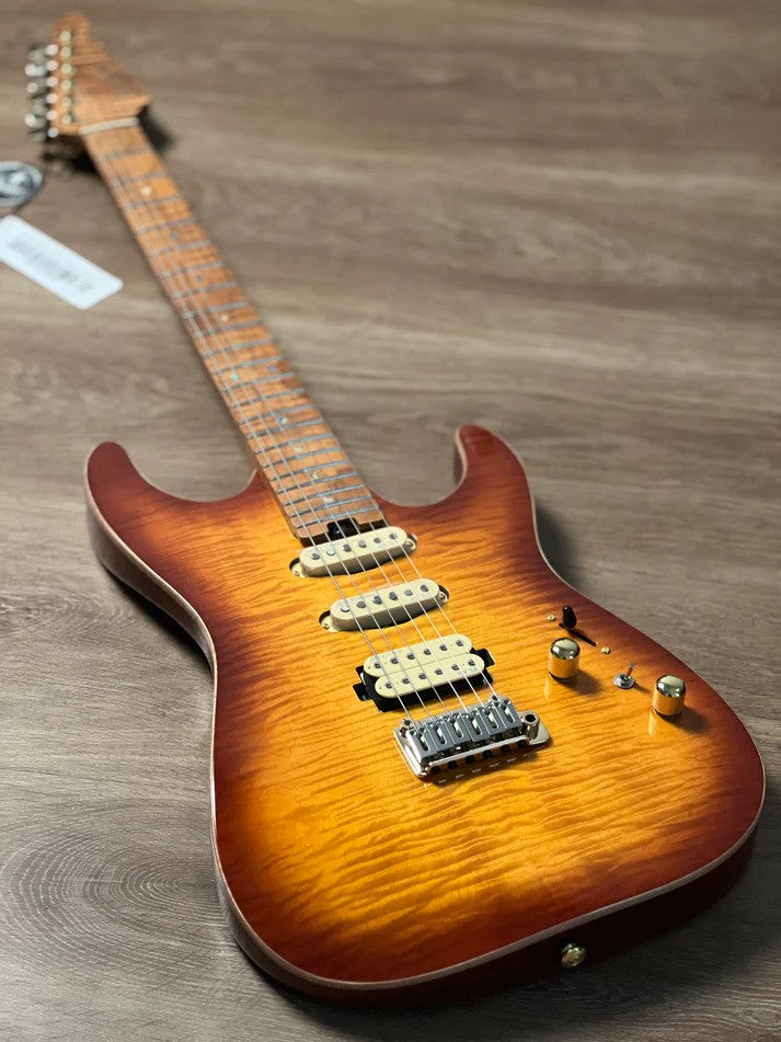 Soloking MS-1 Custom 22 HSS Flat Top One Piece Roasted Flame Neck with Entwistle PU in Bengal Burst Nafiri Special Run