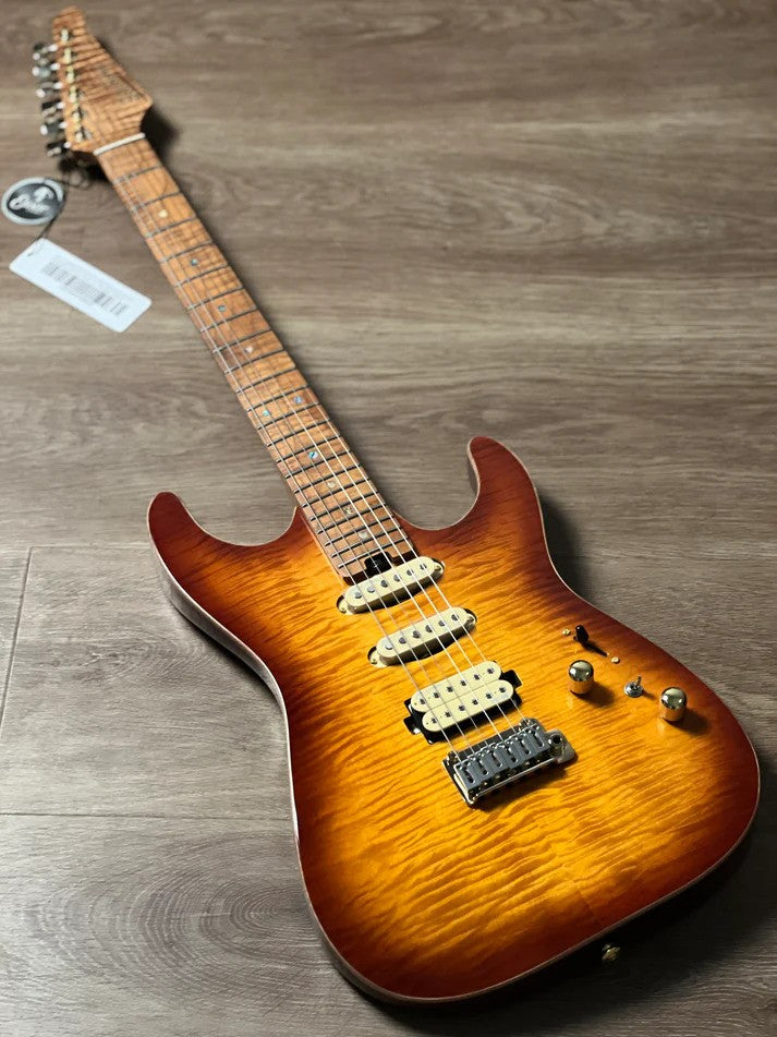 Soloking MS-1 Custom 22 HSS Flat Top One Piece Roasted Flame Neck with Entwistle PU in Bengal Burst Nafiri Special Run