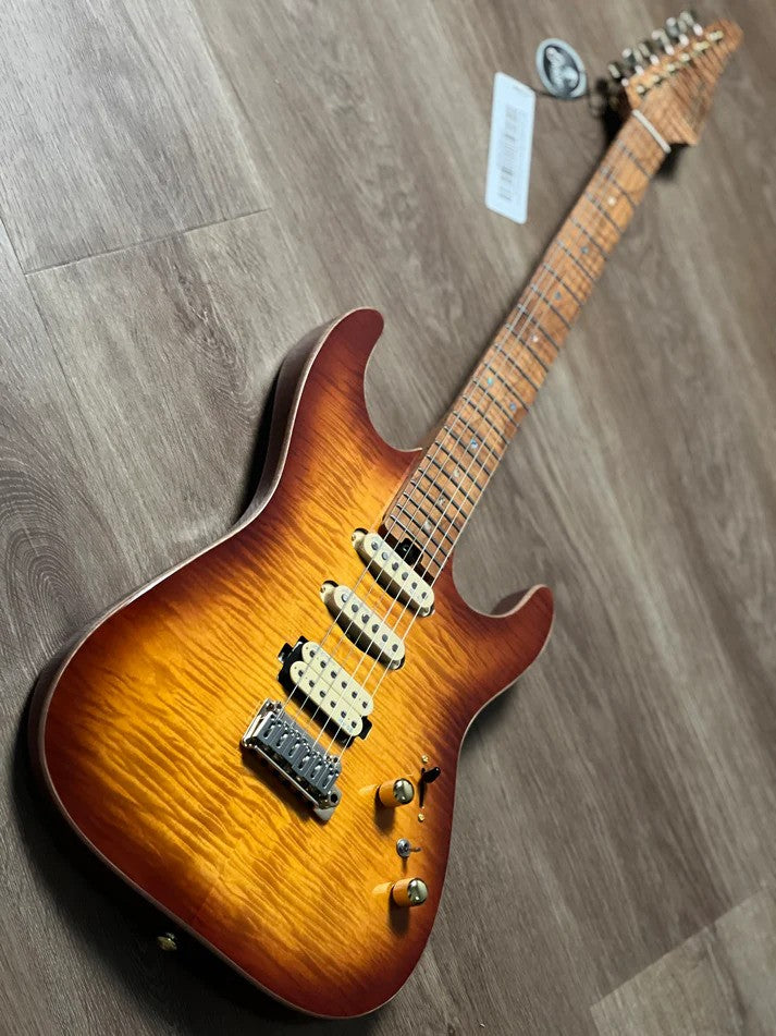 Soloking MS-1 Custom 22 HSS Flat Top One Piece Roasted Flame Neck with Entwistle PU in Bengal Burst Nafiri Special Run