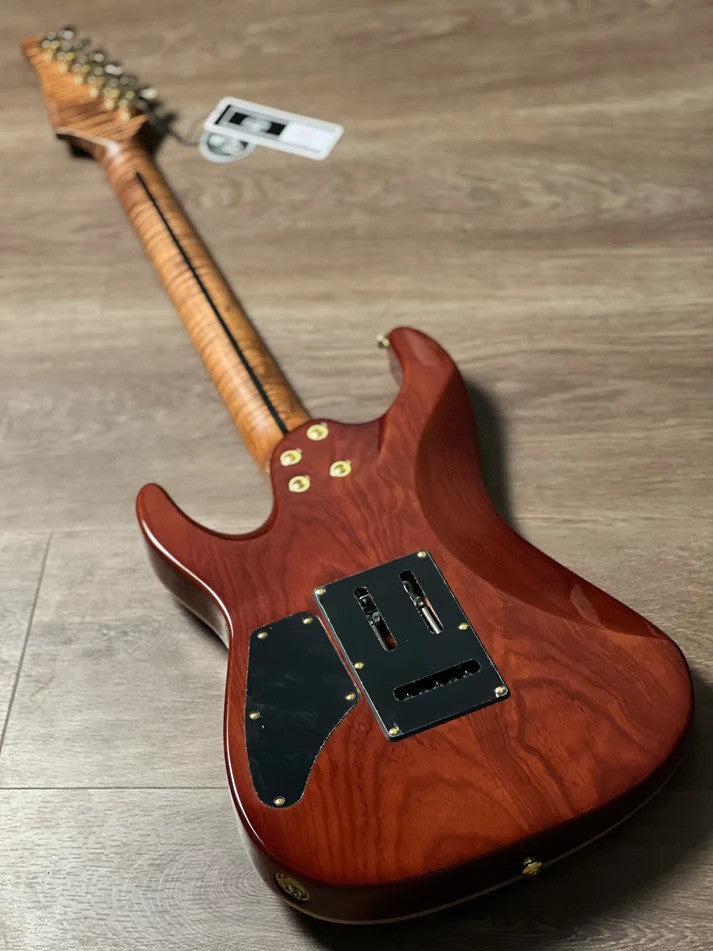 Soloking MS-1 Custom 22 HSS Flat Top One Piece Roasted Flame Neck with Entwistle PU in Bengal Burst Nafiri Special Run