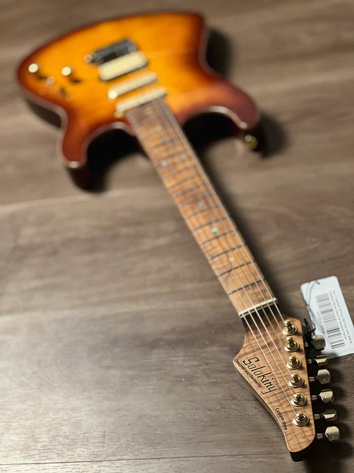 Soloking MS-1 Custom 22 HSS Flat Top One Piece Roasted Flame Neck with Entwistle PU in Bengal Burst Nafiri Special Run