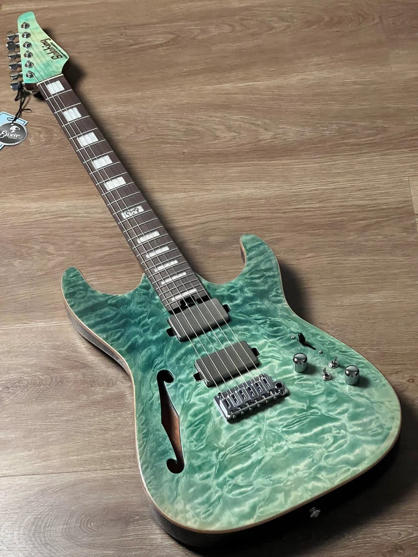 Soloking MS-1 Custom 24 HH Thinline Elite in Turquoise Wakesurf Limited Edition with Hardshell Case