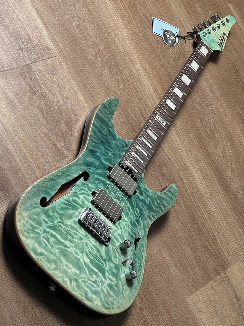 Soloking MS-1 Custom 24 HH Thinline Elite in Turquoise Wakesurf Limited Edition with Hardshell Case