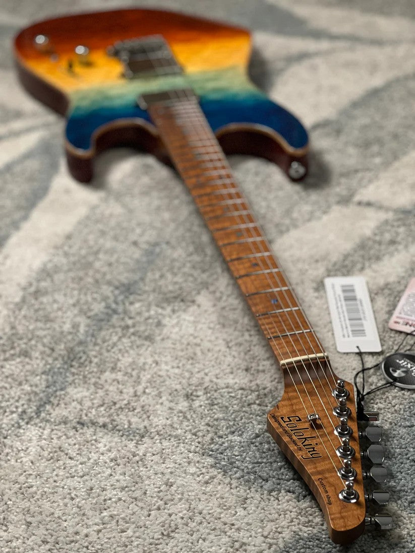 Soloking MS-1 Custom 24 HH Quilt Top FMN Roasted Flame Maple Neck in Beach Sunset Surf Fade JESCAR