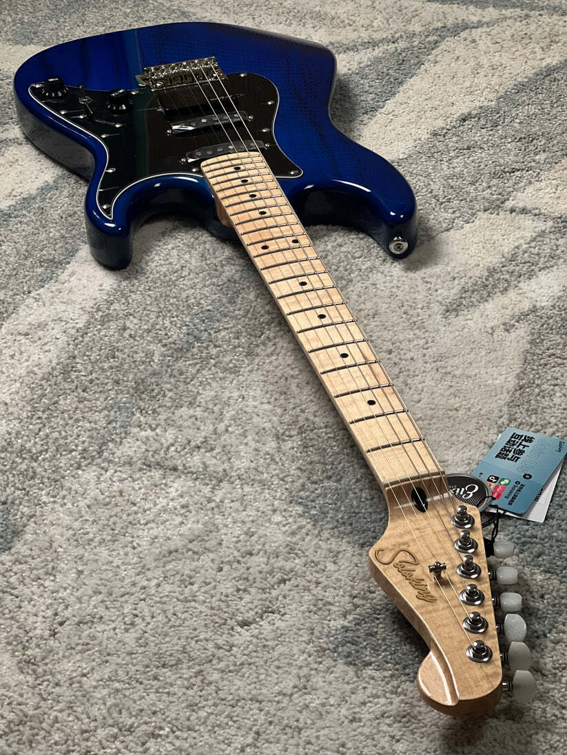Soloking MS-1 Tibute FMN ASH in Transparent Blue with Flame Maple Neck