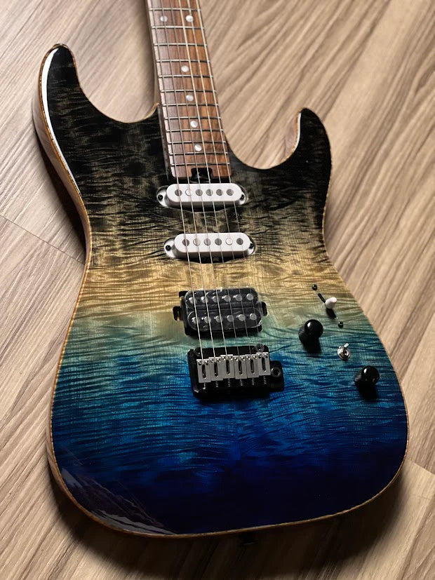 Soloking MS-1 Custom 22 HSS with Ebony FB in Ocean Storm Double Wipeout JESCAR