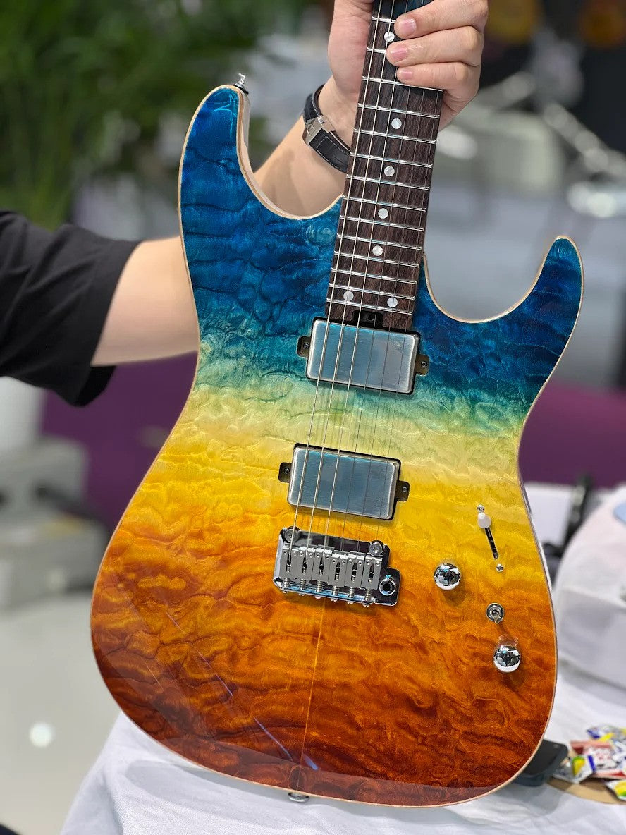 Soloking MS-1 Custom 24 HH Quilt with Rosewood FB in Beach Sunset Surf Fade JESCAR
