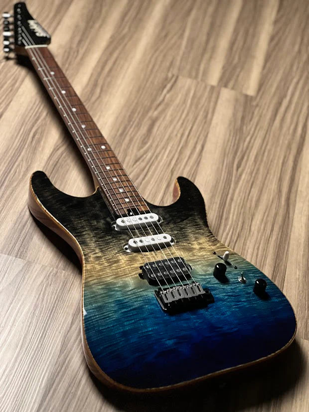 Soloking MS-1 Custom 22 HSS with Ebony FB in Ocean Storm Double Wipeout JESCAR