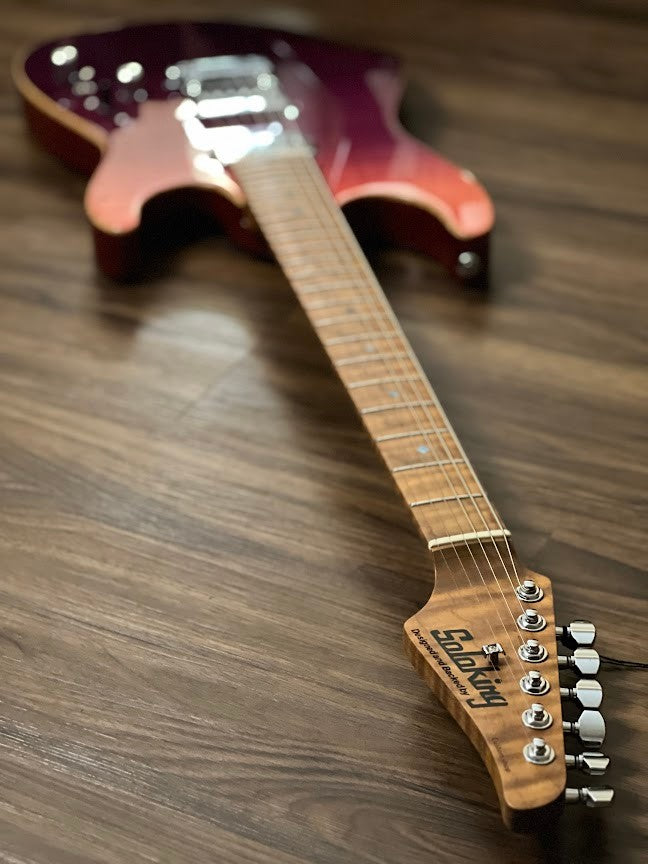 Soloking MS-1 Custom 24 HH Flat Top Elite with One Piece Roasted Flame Neck in Purple Surf