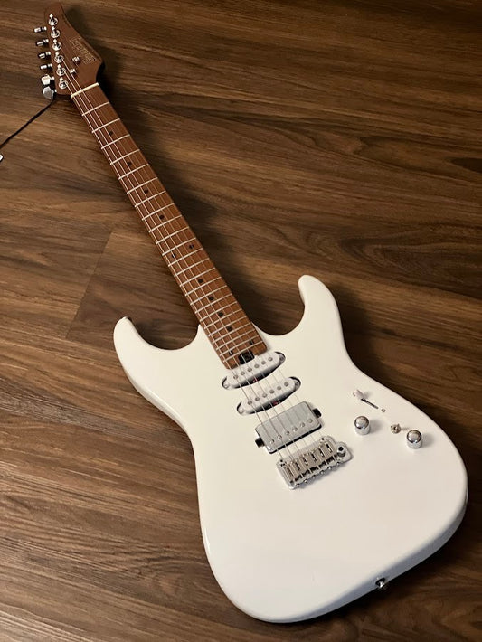 Soloking MS-1 Custom 24 HSS Flat Top with Roasted Maple FB in White Gloss Nafiri Special Run