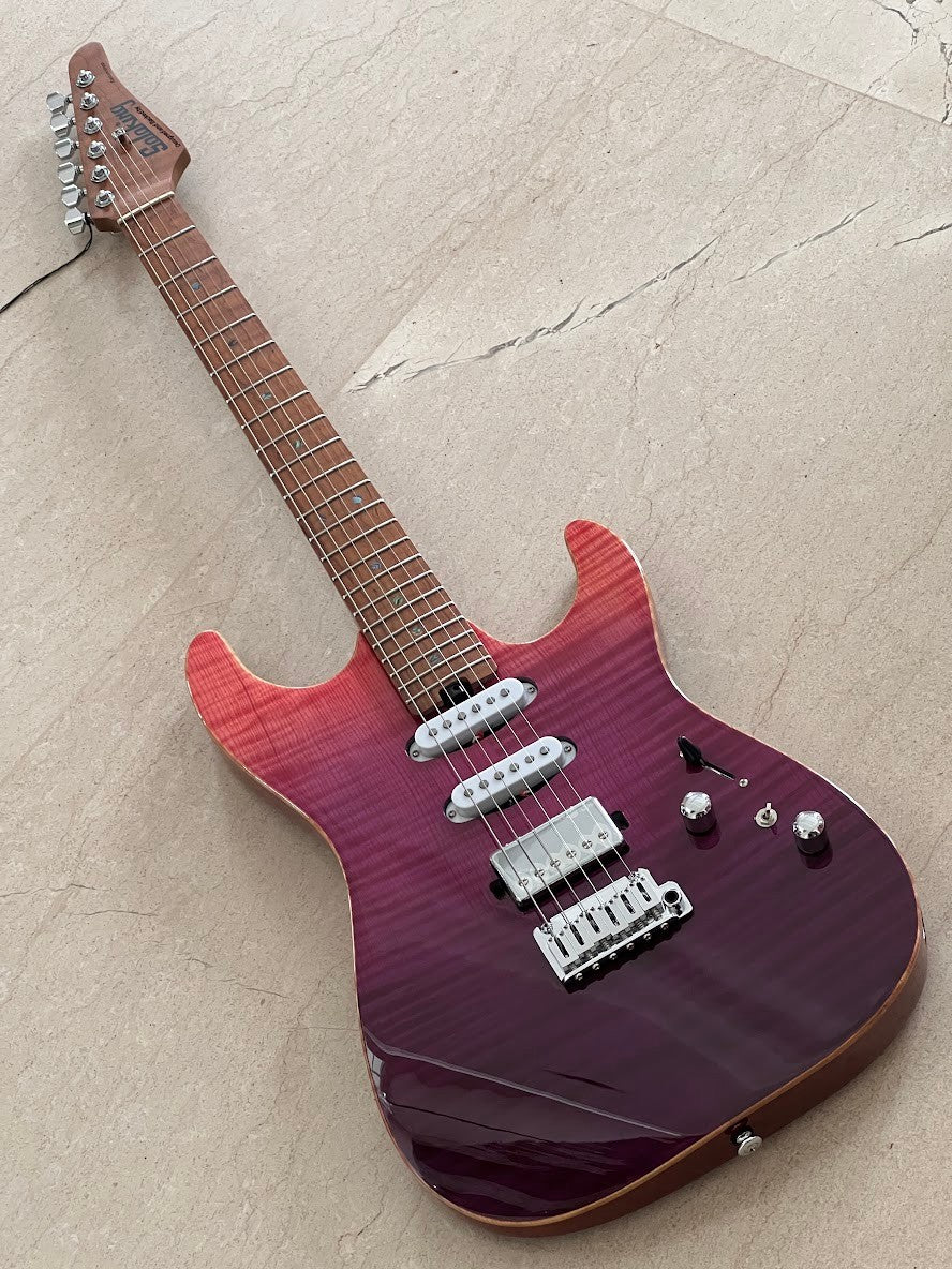 Soloking MS-1 Custom 22 HSS Flat Top Elite with One Piece Roasted Flame Neck in Purple Surf