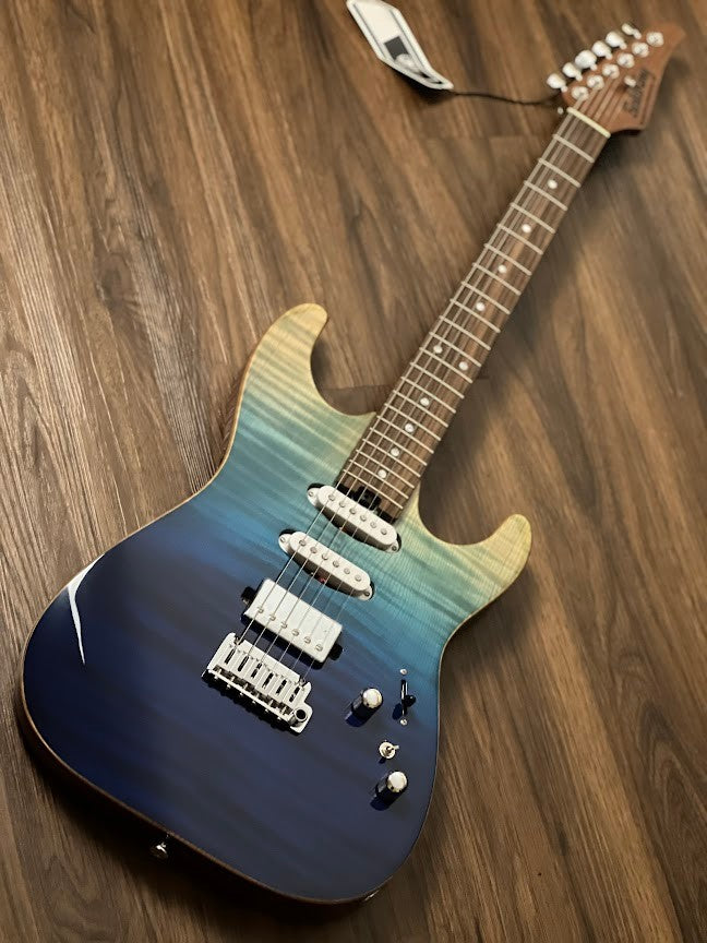 Soloking MS-1 Custom 22 HSS Flat Top Elite with Rosewood FB in Bora Blue Surf