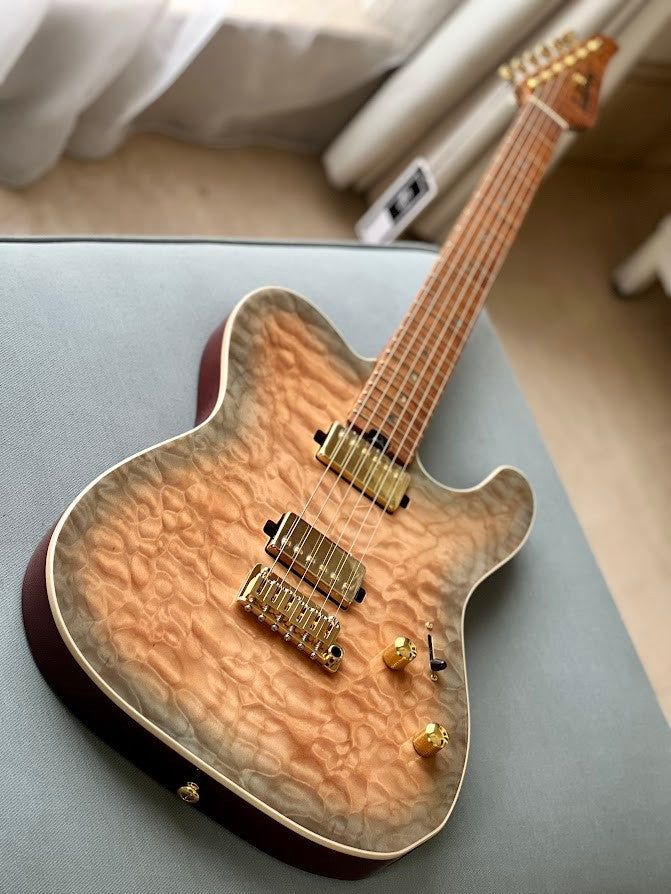Soloking MT-1 Custom 22 FMN Elite with Roasted Flame Maple Neck in Feather Burst