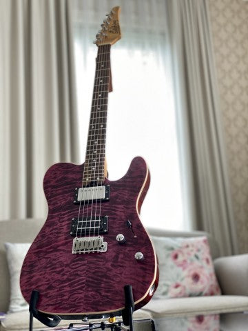 Soloking MT-1 Custom 24 Quilt in Seethru Magenta with Roasted Neck and Rosewood FB