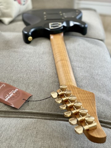 Soloking MS-1 Custom 24 HH in Satin Black Beauty Matte with Roasted Maple Neck and Gold Pickups