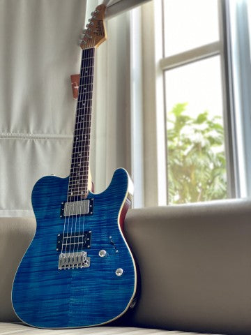 Soloking MT-1 Custom 24 Flame in Seethru Blue with Roasted Neck and Rosewood FB