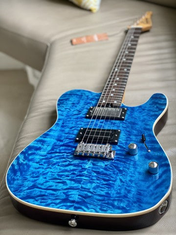 Soloking MT-1 Custom 24 Quilt in Seethru Blue with Roasted Neck and Rosewood FB