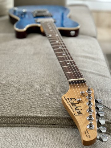 Soloking MT-1 Custom 24 Quilt in Seethru Blue with Roasted Neck and Rosewood FB