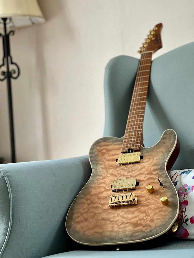 Soloking MT-1 Custom 22 FMN Elite with Roasted Flame Maple Neck in Feather Burst