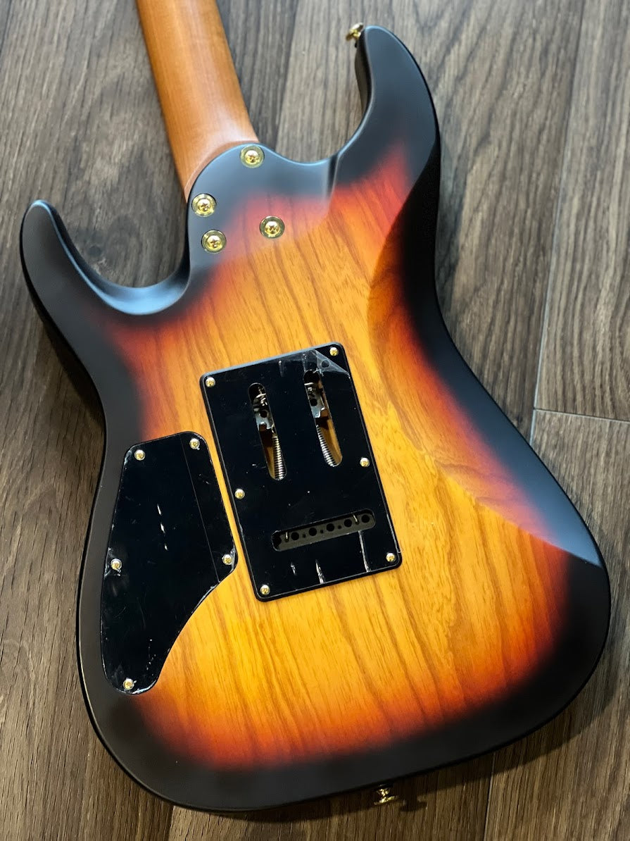 Soloking MS-1 Custom 24 HH Ash Flat Top Roasted Maple FB in Tri Fade Burst Nafiri Special Run