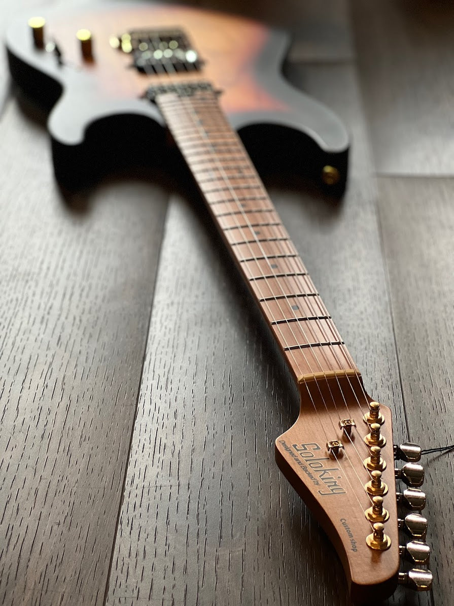 Soloking MS-1 Custom 24 HH Ash Flat Top Roasted Maple FB in Tri Fade Burst Nafiri Special Run