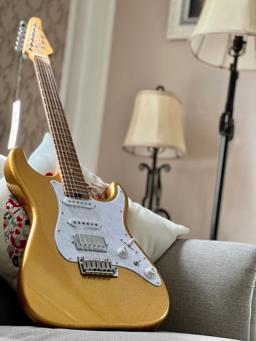 Soloking MS-1 Classic Gold Sparkle with Roasted Flame Maple Neck Nafiri Special Run