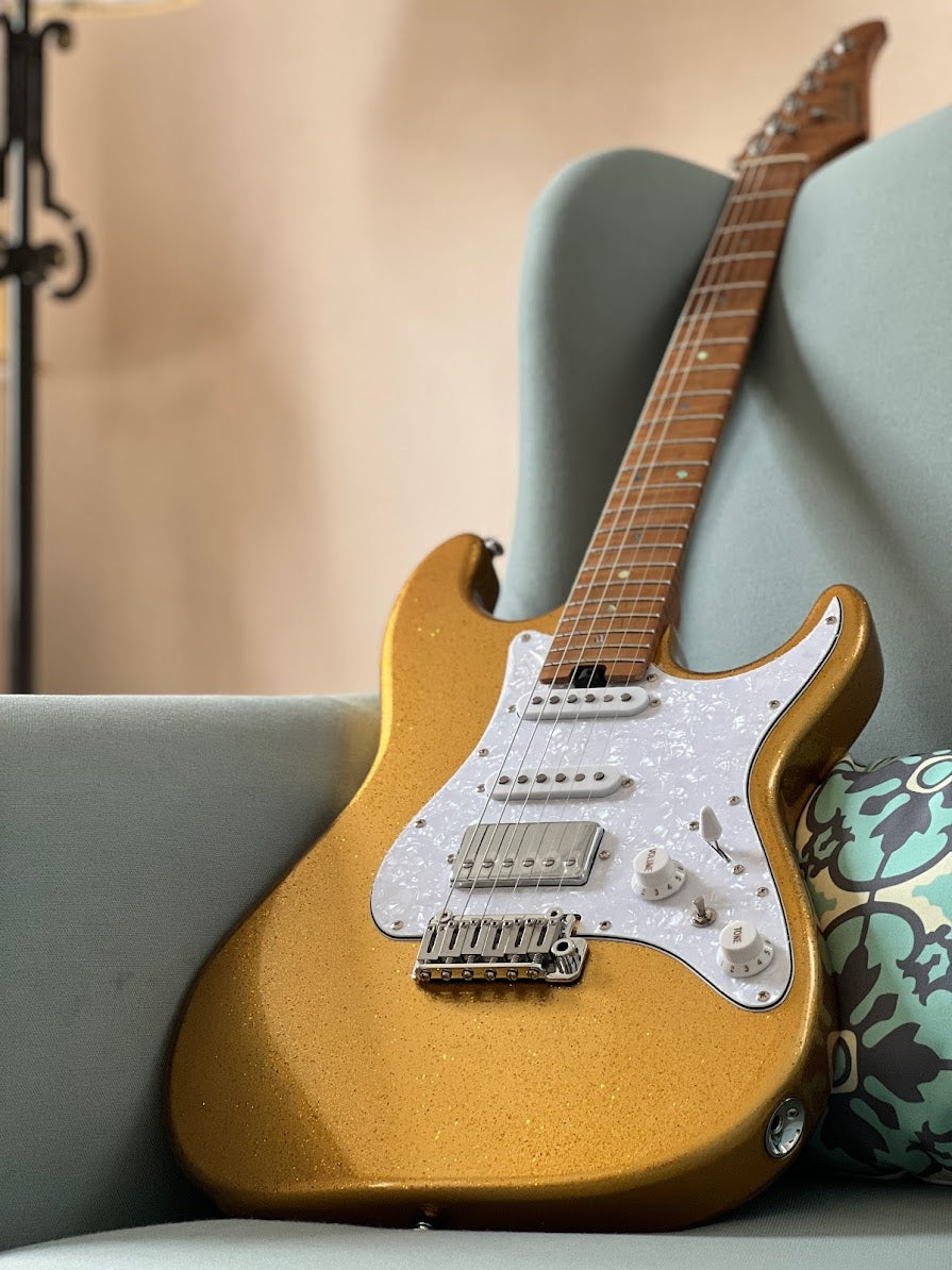 Soloking MS-1 Classic Gold Sparkle with Roasted Flame Maple Neck Nafiri Special Run