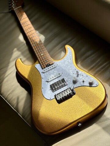 Soloking MS-1 Classic Gold Sparkle with Roasted Flame Maple Neck Nafiri Special Run