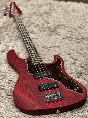Soloking MJ-1 Custom Bass in Transparent Crimson Red with Roasted Maple Neck
