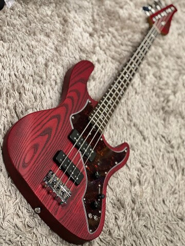 Soloking MJ-1 Custom Bass in Transparent Crimson Red with Roasted Maple Neck