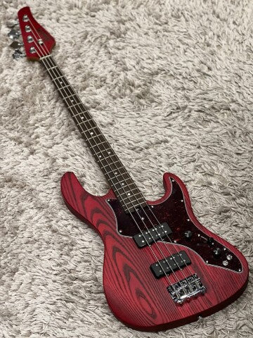Soloking MJ-1 Custom Bass in Transparent Crimson Red with Roasted Maple Neck
