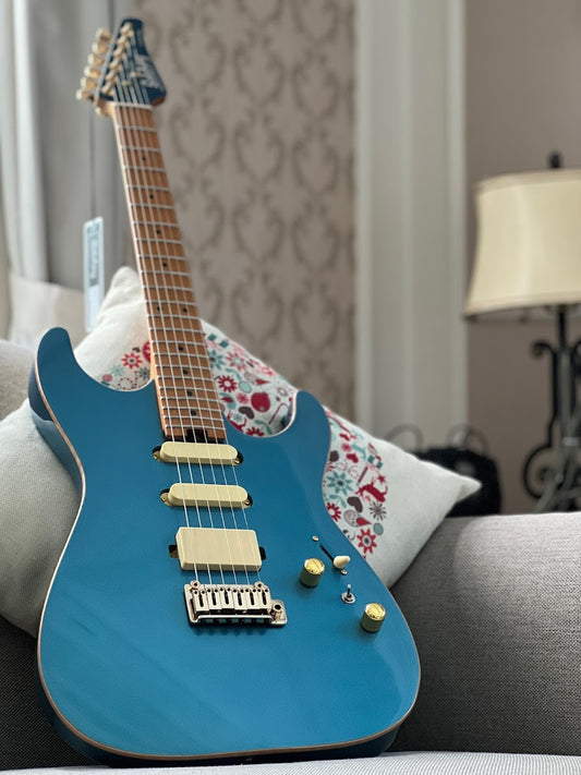 Soloking MS-1 Custom 22 HSS Flat Top Roasted Maple FB in Pelham Blue Nafiri Special Run