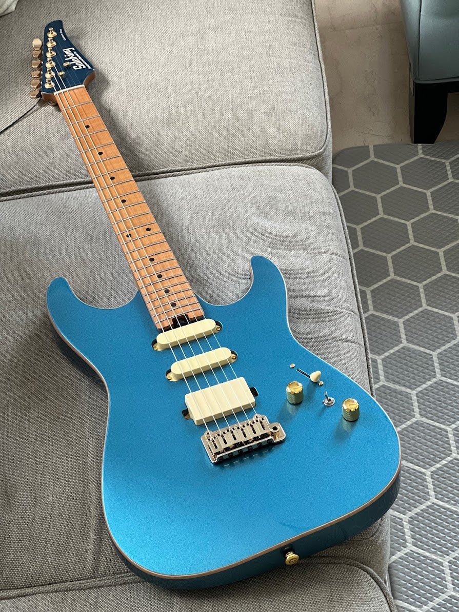 Soloking MS-1 Custom 22 HSS Flat Top Roasted Maple FB in Pelham Blue Nafiri Special Run