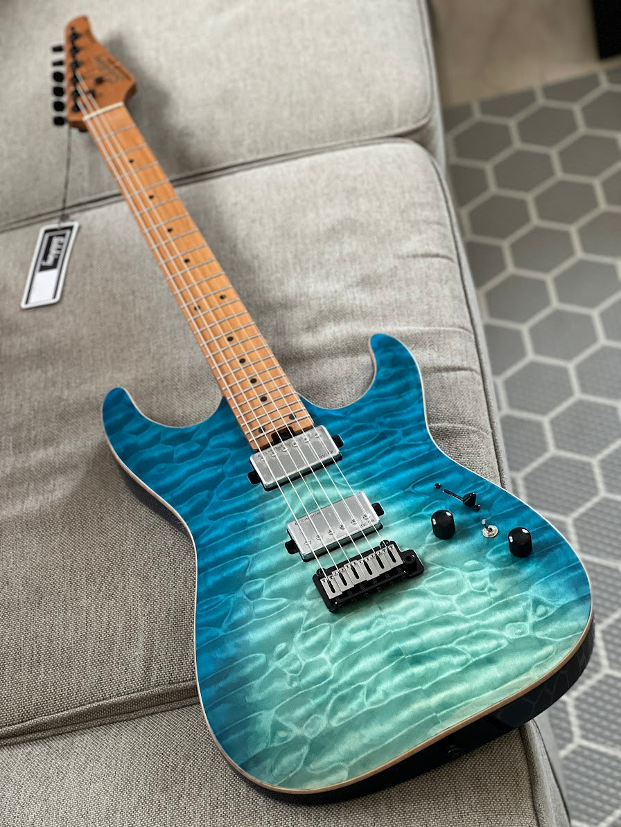 Soloking MS-1 Custom 24 HH Flat Top in Turquoise Wakesurf with Roasted maple FB