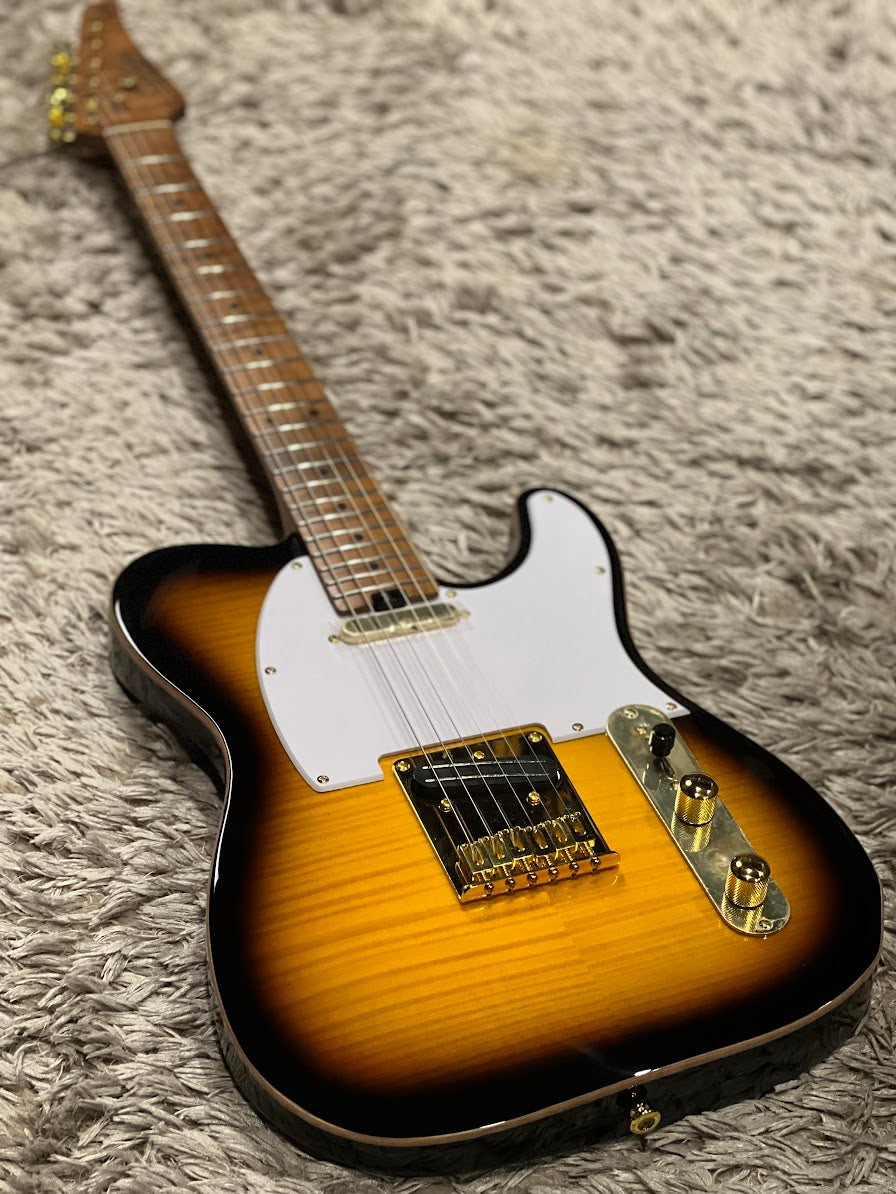 Soloking MT-1 FM 22 Deluxe Hotrail with One Piece Roasted Flame Neck in  Brown Sunburst