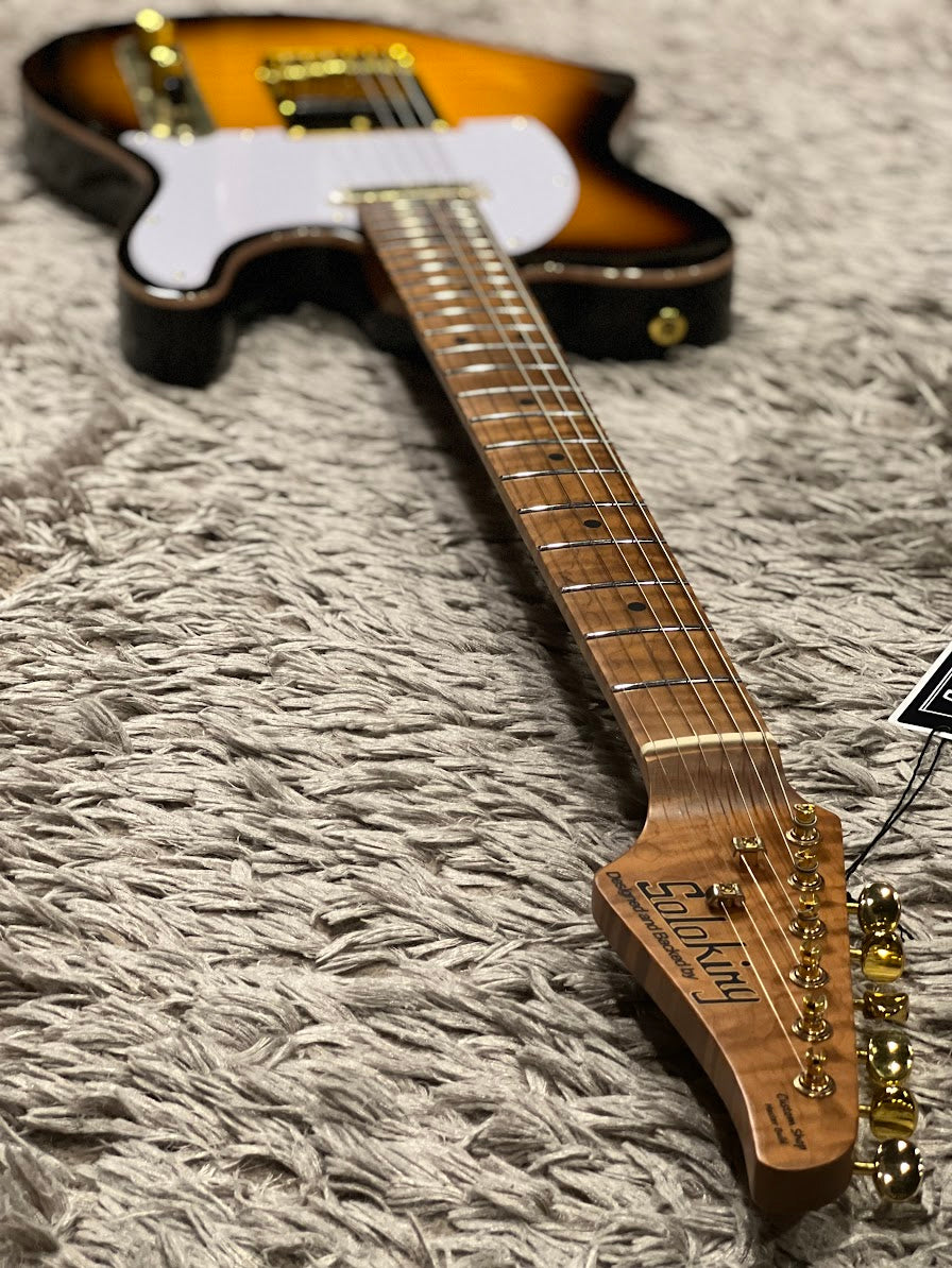 Soloking MT-1 FM 22 Deluxe Hotrail with One Piece Roasted Flame Neck in Brown Sunburst
