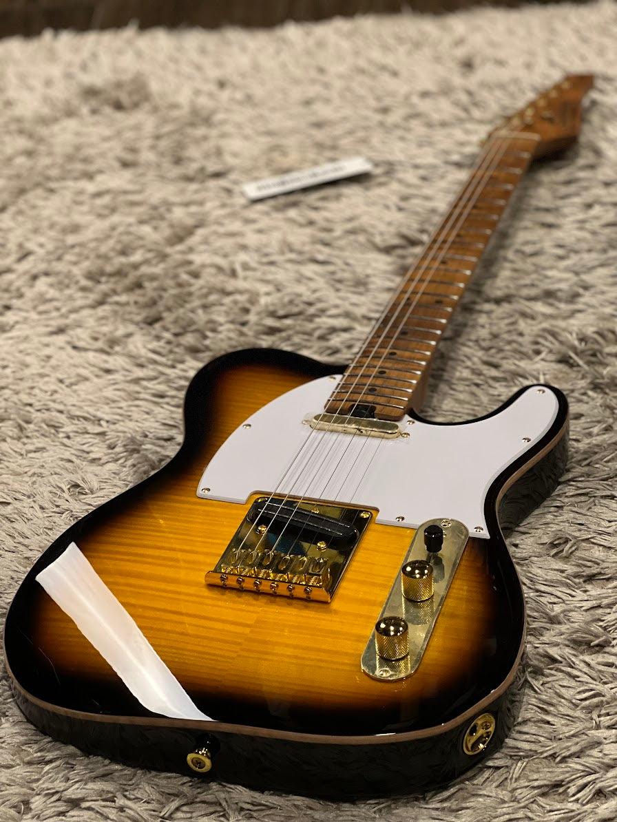 Soloking MT-1 FM 22 Deluxe Hotrail with One Piece Roasted Flame Neck in Brown Sunburst