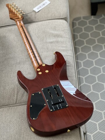 Soloking MS-1 Custom 22 HSS Flat Top One Piece Roasted Flame Neck in Bengal Burst