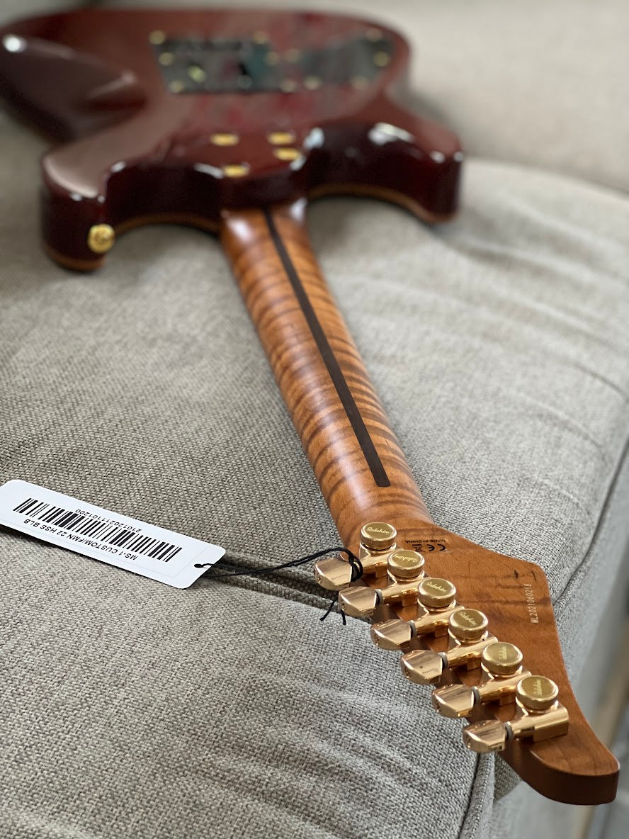 Soloking MS-1 Custom 22 HSS Flat Top One Piece Roasted Flame Neck in Bengal Burst