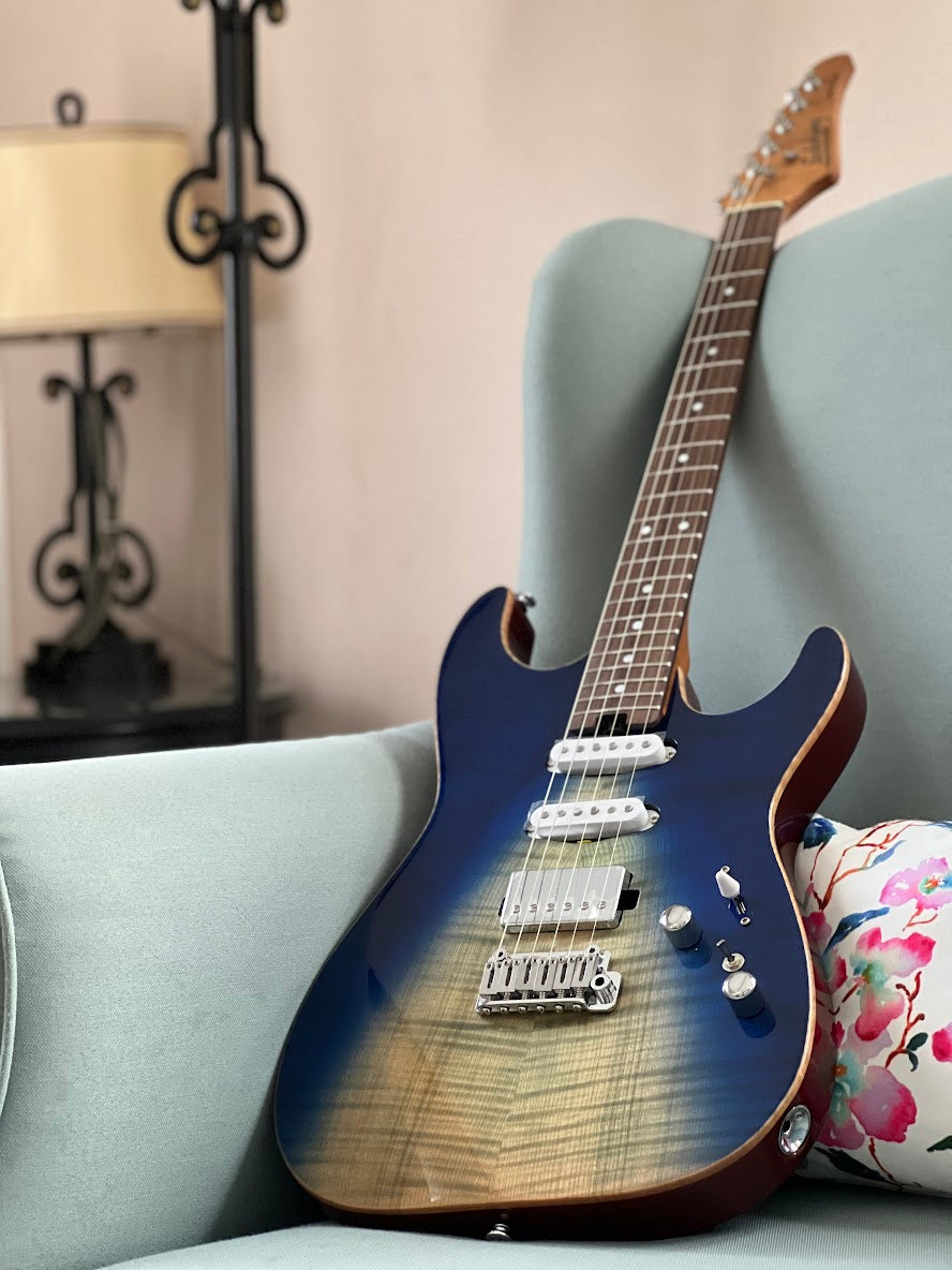 Soloking MS-1 Custom 22 HSS Flat Top with Rosewood FB in Blue Wakesurf