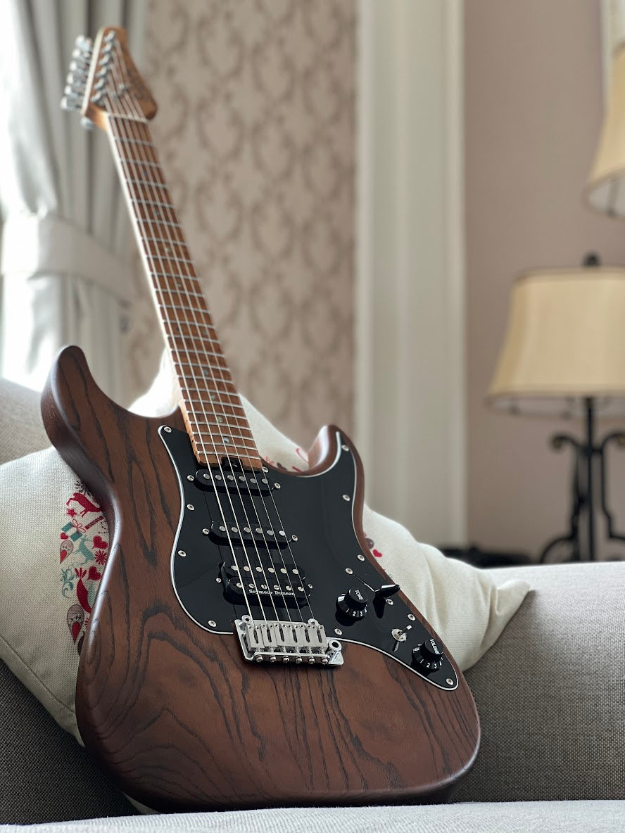 Soloking MS-1 Classic ASH MOD in Torched Black with Roasted Flame Neck and Seymour Duncan TB-4
