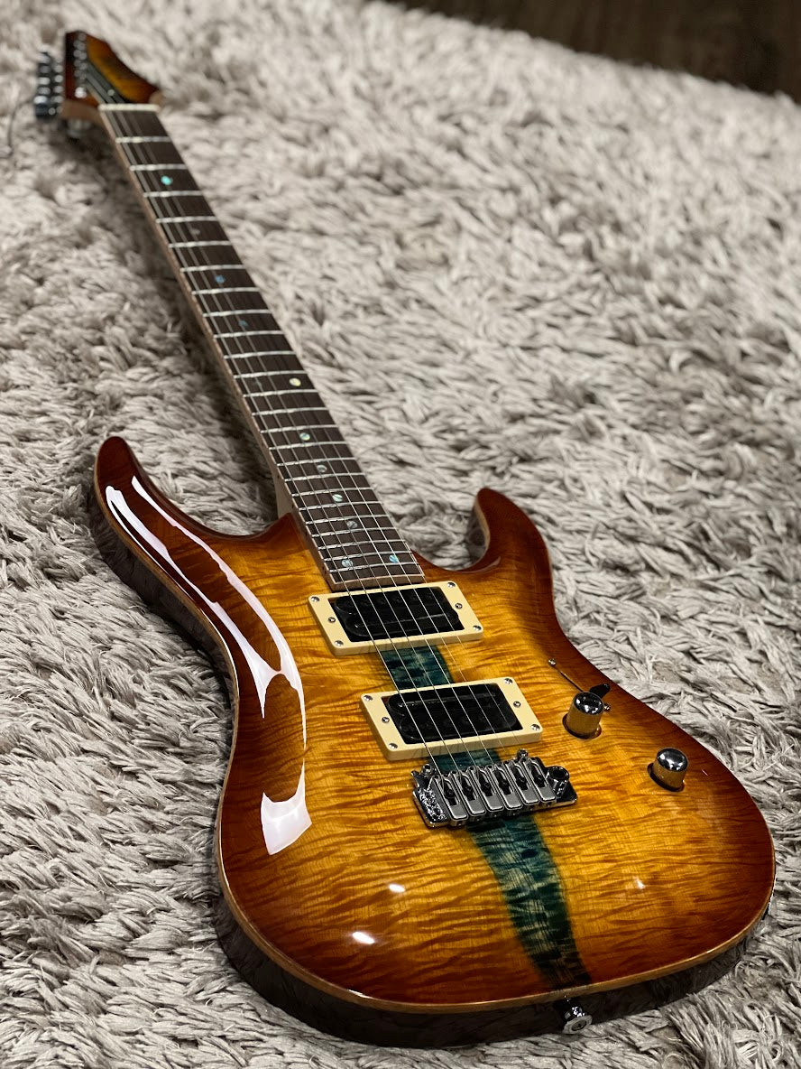 Soloking E-160 Custom Edge Series in Honeyburst with Blue Stripe