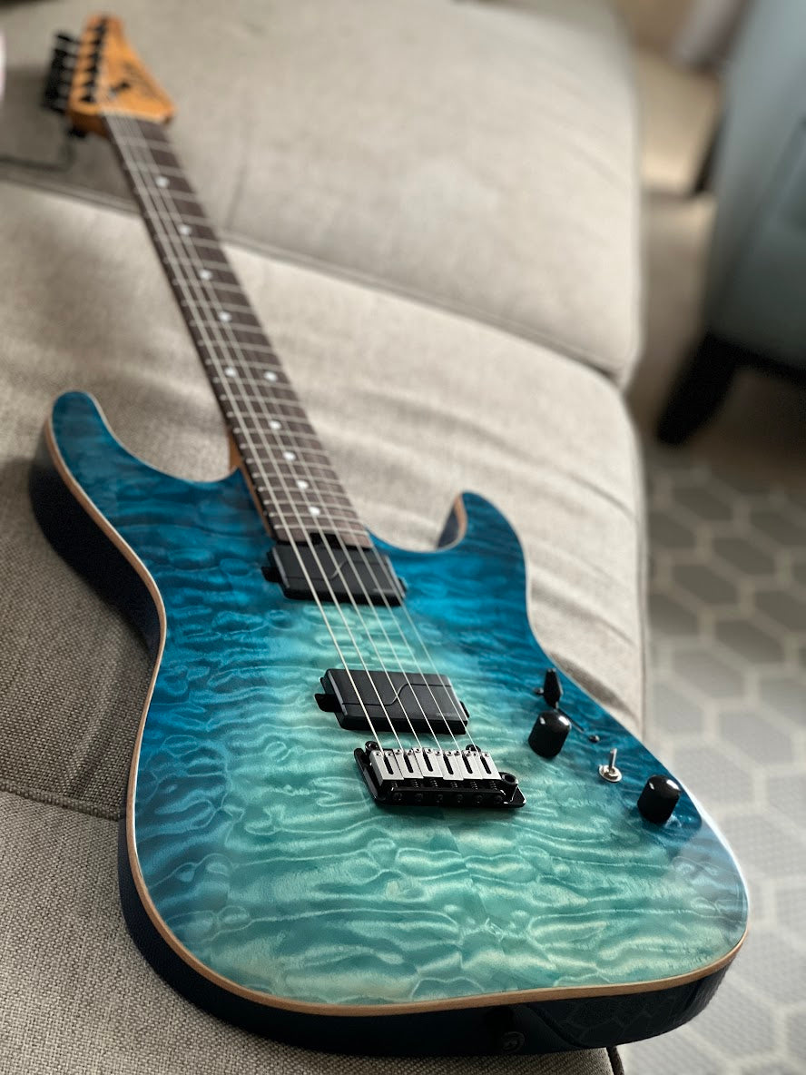 Soloking MS-1 Custom 22 HH Flat Top in Turquoise Wakesurf MOD with Fishman Fluence Modern