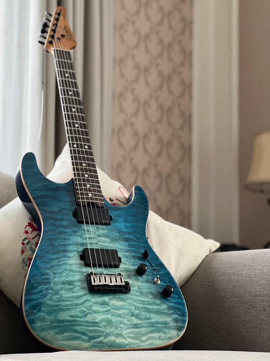 Soloking MS-1 Custom 22 HH Flat Top in Turquoise Wakesurf MOD with Fishman Fluence Modern