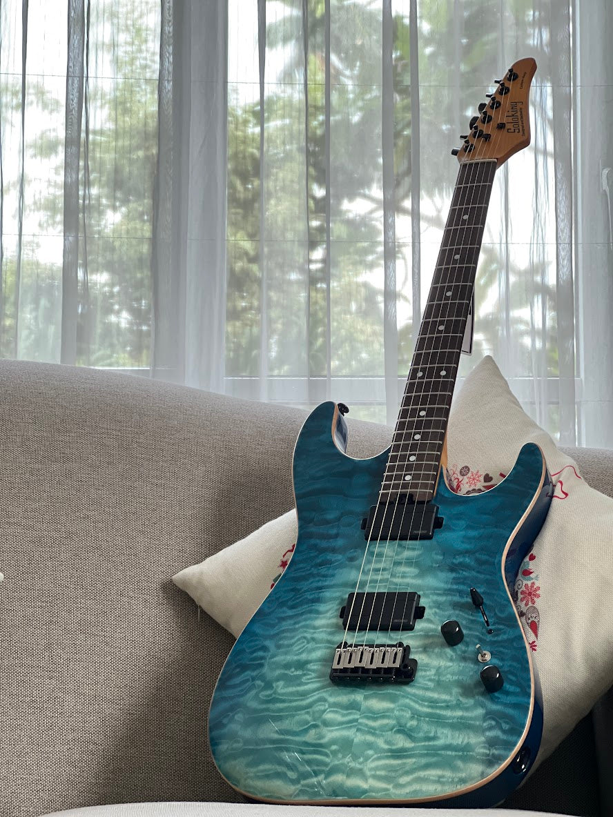 Soloking MS-1 Custom 22 HH Flat Top in Turquoise Wakesurf MOD with Fishman Fluence Modern
